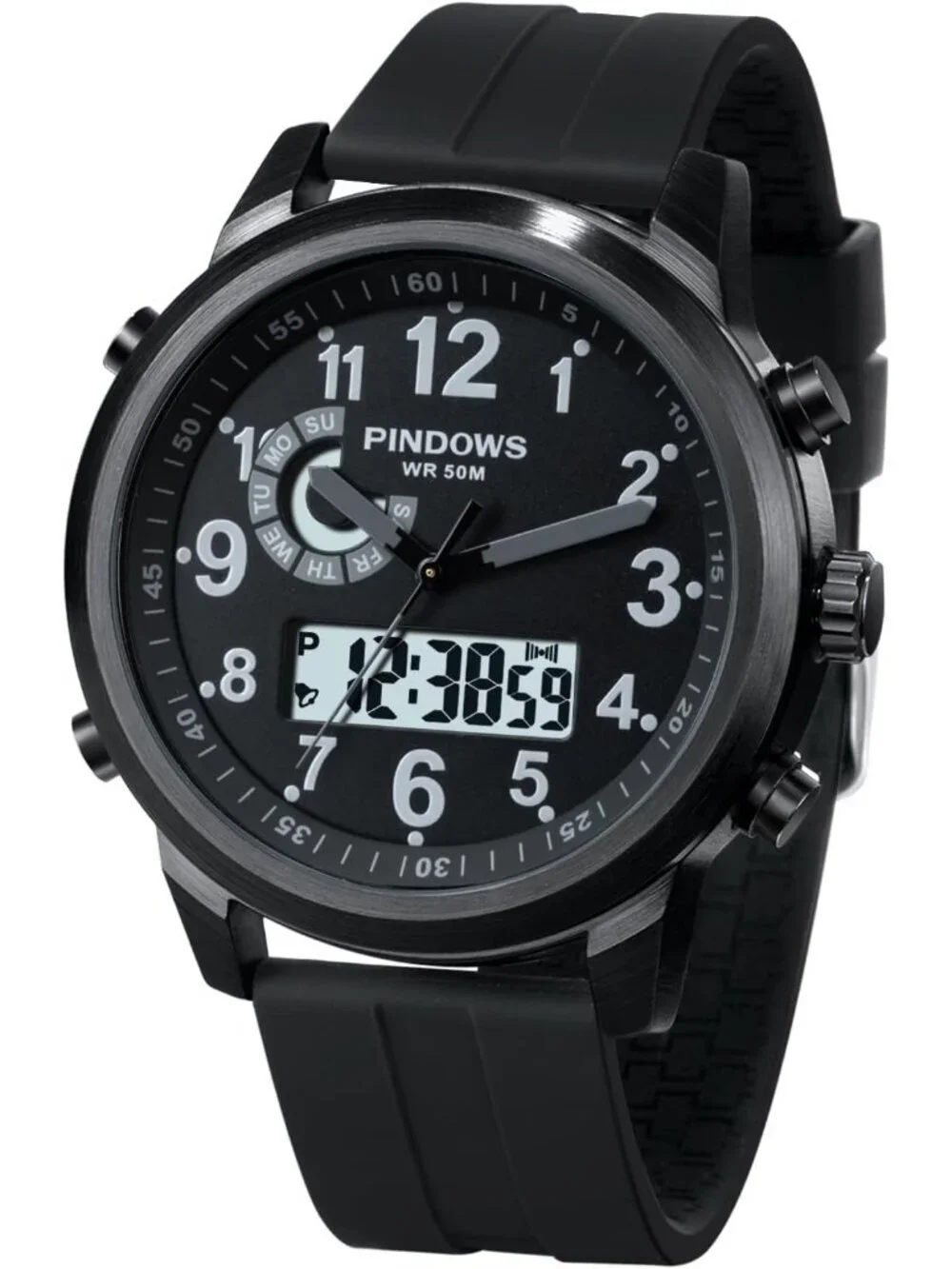 Mens Black Analog Quartz Waterproof Military Multifunctional LED Digital Watch